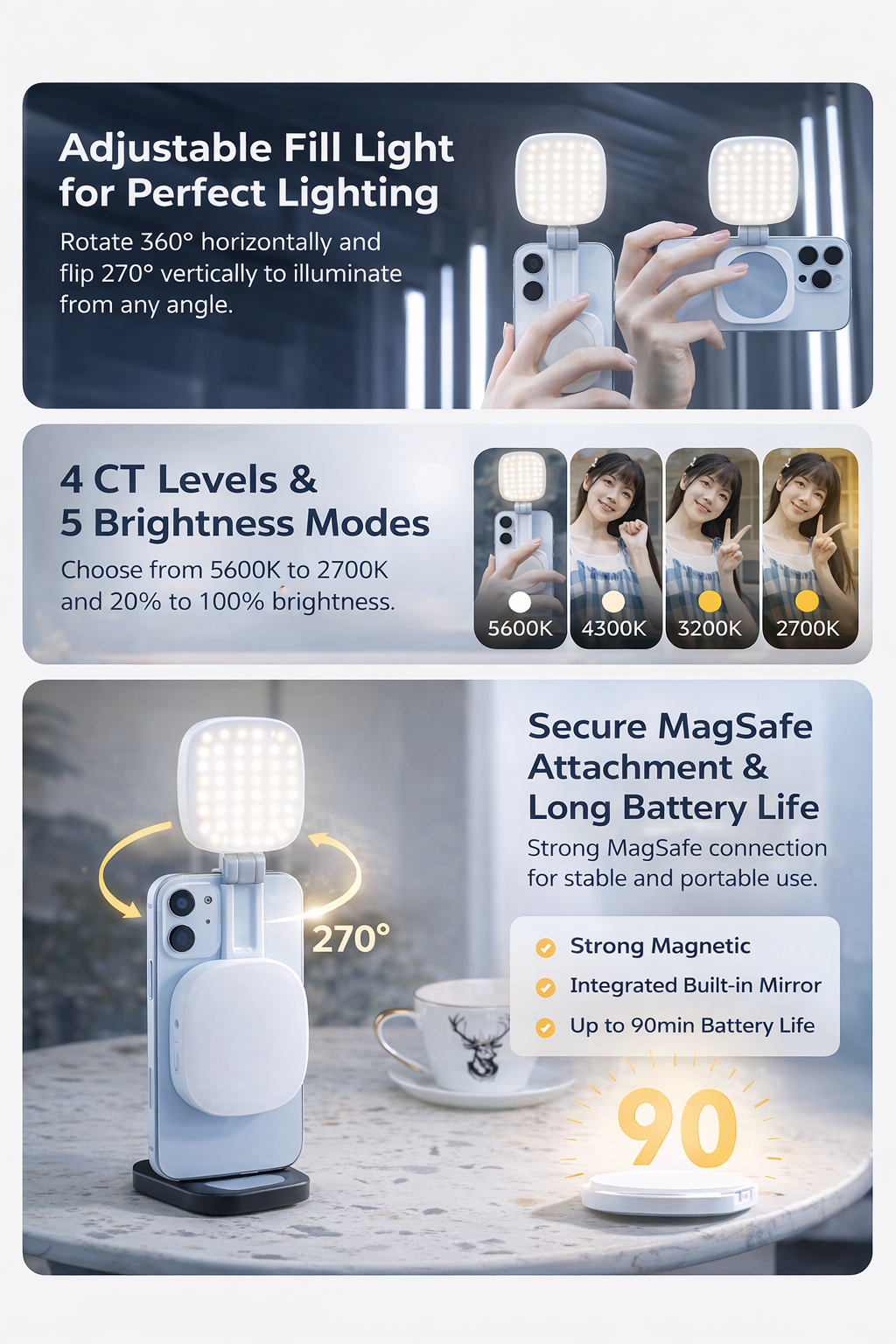 Glowsnap™ Magnetic Selfie Light with Mirror