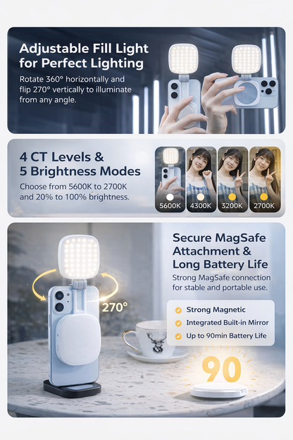 Glowsnap™ Magnetic Selfie Light with Mirror